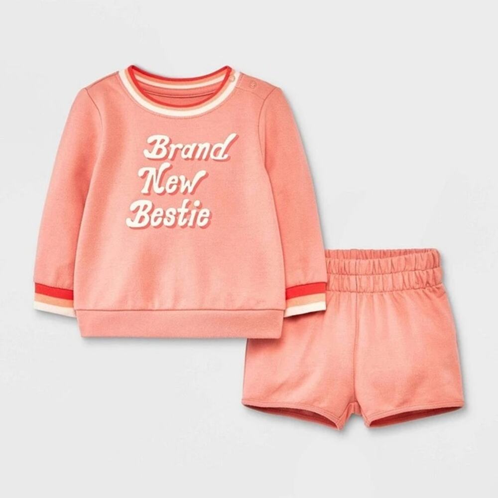 Cat & Jack Baby Girls Brand New Bestie Graphic Top & Bottom Set